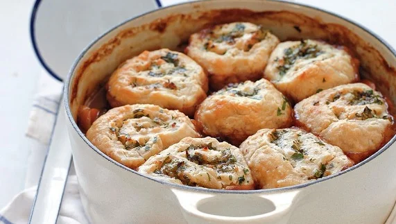 Beef stew with horseradish dumplings