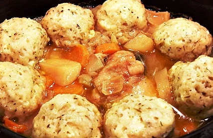 Chicken & red wine casserole with herby dumplings