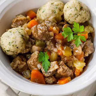 Lighter beef stew & dumplings