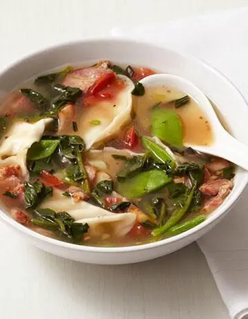 Watercress soup with bacon dumplings